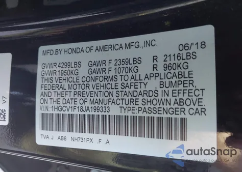 2018 Honda Accord Lx from USA, damaged, VIN 1HGCV1F18JA199333